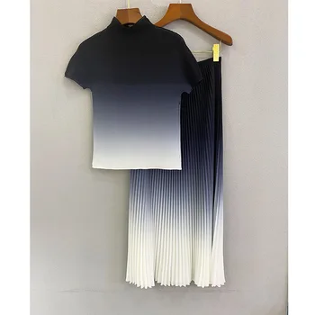 Miyake modni плиссированный casual odijelo, ženska ljetna nova majica градиентного boje, suknja, komplet od dva predmeta