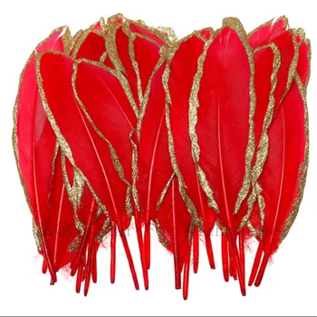 10-100 prirodnih 15-20 cm (6-8 cm) vrana pero, obojena crveno, sa zlatnim pozlaćivanje, s ruba, nakit proizvod 