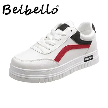 Belbello/Moda Ženska obuća, Novi Stil, Svakodnevni udobnu obuću, lider prodaja, Ženske cipele na ravnim potplatima, jednostavan, lagan đonovi Student bijele cipele