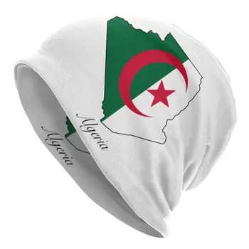 Alžir Zastava Kartica Skullies Beanie Hat Gotička Vanjski Unisex Kape Ljetnim Toplim Višenamjenski Pletene Kape