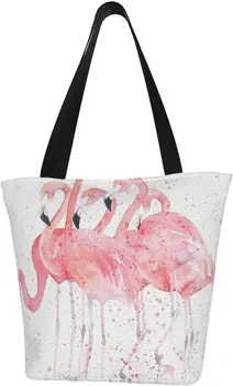 Akvarel Pink Flamingo Slika Splash Slike Žena Prirodni Pamuk Reusable Torba Torba Školska/Shopping/Torba Na rame
