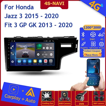 Auto Android Auto Radio Media player Za Honda Jazz 3 2015-2020 Fit 3 GP GK 2013-2020 GPS Navigacijski krunica Carplay